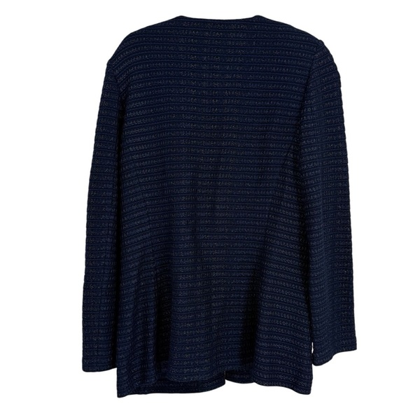 St. John Women’s Tweed Sweater Blazer W/ Leather Pockets Size 8 Blue Black wool - Picture 3 of 10